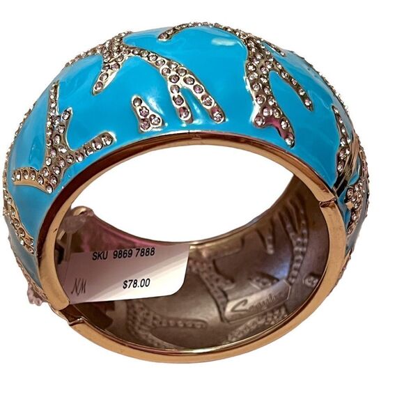 Sequin Blue Coral Rhinestone Wide Hinged Clamper Bangle NWT - Picture 5 of 7